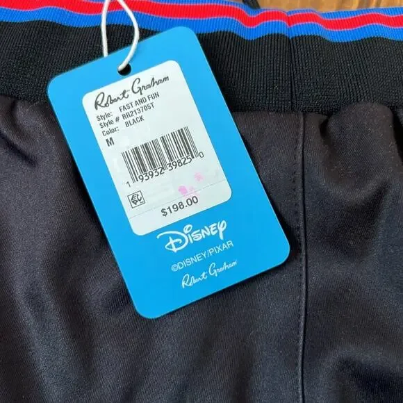 Mens Robert Graham pants x Pixar Disney Cars Fast and Fun black track NWT New